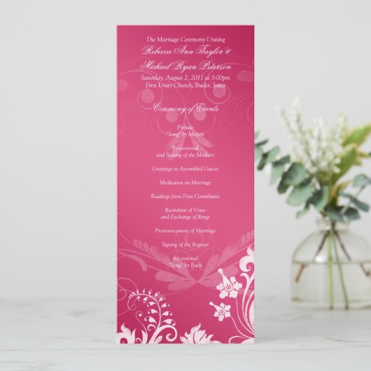  Bloemen Roze en Wit Trouwprogramma Programmakaart (Staand voorkant)