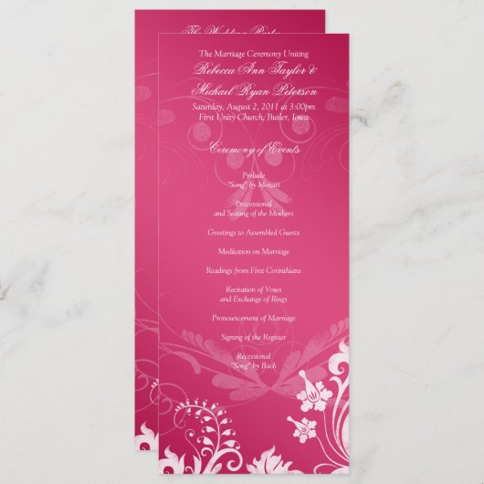  Bloemen Roze en Wit Trouwprogramma Programmakaart (Voorkant / Achterkant)