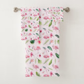  bloemen & roze flamingo bad handdoek (Insitu)