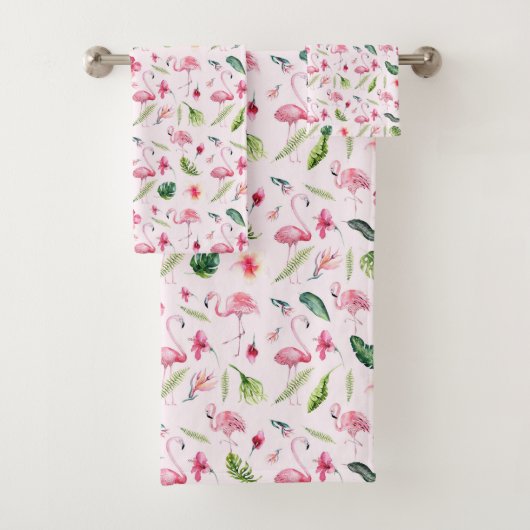  bloemen & roze flamingo bad handdoek (Insitu)