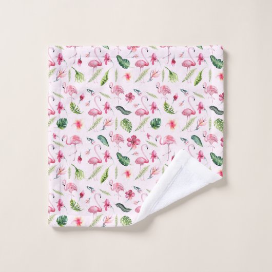  bloemen & roze flamingo bad handdoek (Wasdoekje)