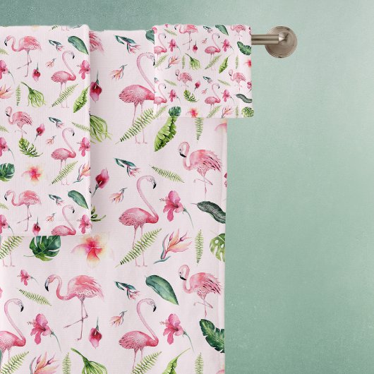  bloemen & roze flamingo bad handdoek