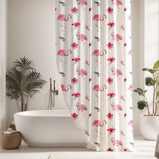  bloemen & roze flamingo douchegordijn