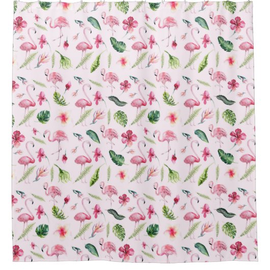  bloemen & roze flamingo douchegordijn (Voorkant)