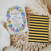 Bloemen Roze Gele Bijen Dag 1e Verjaardag Kaart