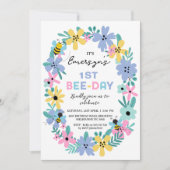 Bloemen Roze Gele Bijen Dag 1e Verjaardag Kaart (Voorkant)