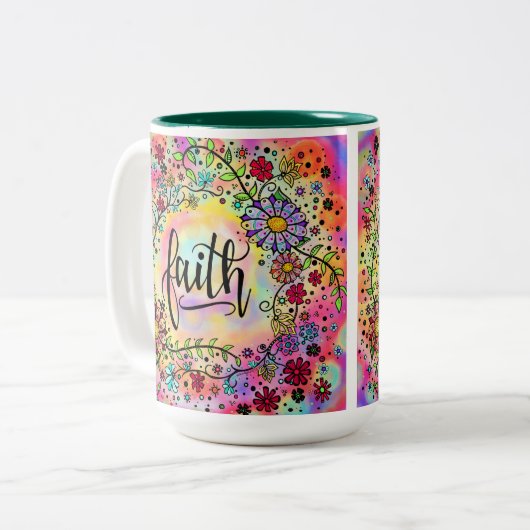  Bloemen Roze GELOOF Inspirerend Tweekleurige Koffiemok (Voorkant links)