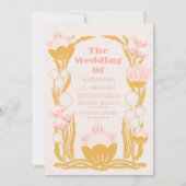 Bloemen Roze Goud Art Nouveau Bruiloft Kaart (Voorkant)