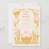  Bloemen Roze Goud Art Nouveau Bruiloft Save The Date (Voorkant)