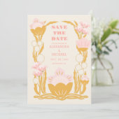  Bloemen Roze Goud Art Nouveau Bruiloft Save The Date (Staand voorkant)