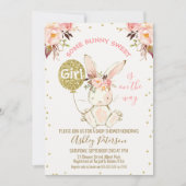 Bloemen Roze Goud Bunny Baby shower uitnodiging (Voorkant)