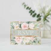 Bloemen Roze Goud Sage Groene Waterverf RSVP Briefkaart (Staand voorkant)