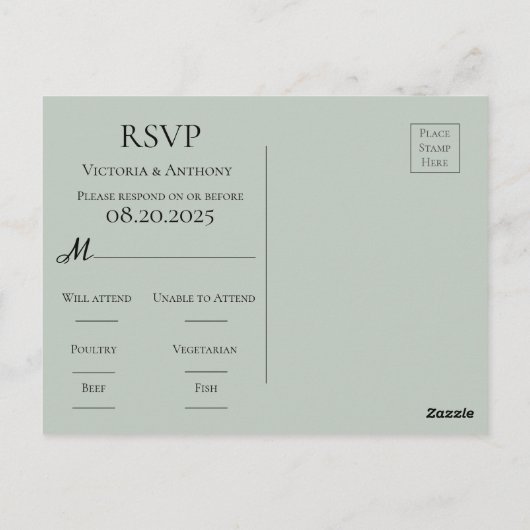 Bloemen Roze Goud Sage Groene Waterverf RSVP Briefkaart (Achterkant)