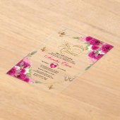 Bloemen roze goud tiara vlinder mis quinceañera acryl uitnodigingen (Laagn)