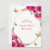 Bloemen roze goud tiara vlinder mis quinceañera kaart (Achterkant)