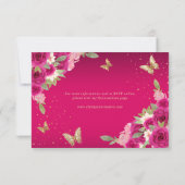 Bloemen roze goud tiara vlinder quinceañera RSVP kaartje (Achterkant)
