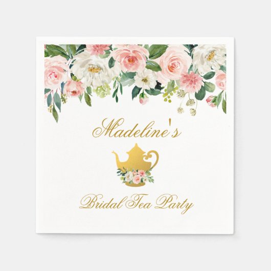 Bloemen Roze Goud Vrijgezellenfeest Tea Party Servet (Voorkant)