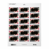 Bloemen Roze Goud Zwart Strepen Bruiloft Etiket (Full Sheet)