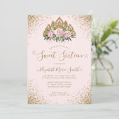 Bloemen Roze Gouden Glitter Tiara Sweet 16 Verjaar Kaart (Staand voorkant)