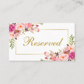 Bloemen Roze Gouden Huwelijk Reserved Plaatskaartje (Voorkant)