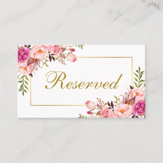 Bloemen Roze Gouden Huwelijk Reserved Plaatskaartje (Voorkant)