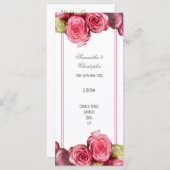 Bloemen roze grens roos kerk bruiloft programma programmakaart (Voorkant / Achterkant)