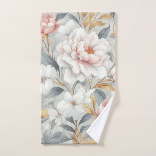 Bloemen roze grijs goud elegant bad handdoek (Handdoek)