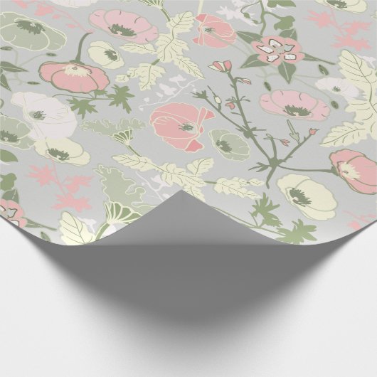 Bloemen Roze Groen Botanisch Patroon Cadeaupapier (Hoek)