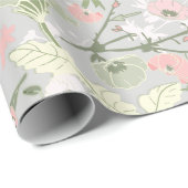 Bloemen Roze Groen Botanisch Patroon Cadeaupapier (Rol Hoek)