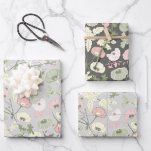 Bloemen Roze Groen Botanisch Patroon Inpakpapier Vel