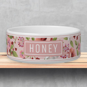 Bloemen Roze Groene Patroonnaam Sjabloon Pet Bowl Voerbakje