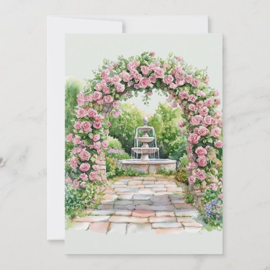 Bloemen Roze/Groene Tuin Partij Verjaardag Uitnodi Kaart (Achterkant)