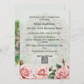 Bloemen Roze/Groene Tuin Partij Verjaardag Uitnodi Kaart (Voorkant / Achterkant)