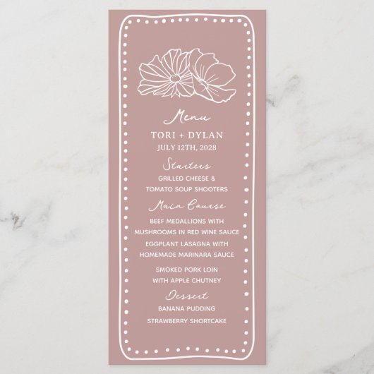 Bloemen Roze Hand getrokken Lijst bruiloft Menu (Voorkant)