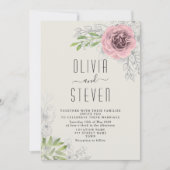  Bloemen Roze Huwelijksuitnodiging Kaart (Voorkant)