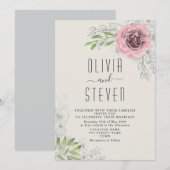  Bloemen Roze Huwelijksuitnodiging Kaart (Voorkant / Achterkant)