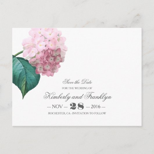  Bloemen Roze Hydrangea Save the Date Aankondigingskaart (Voorkant)