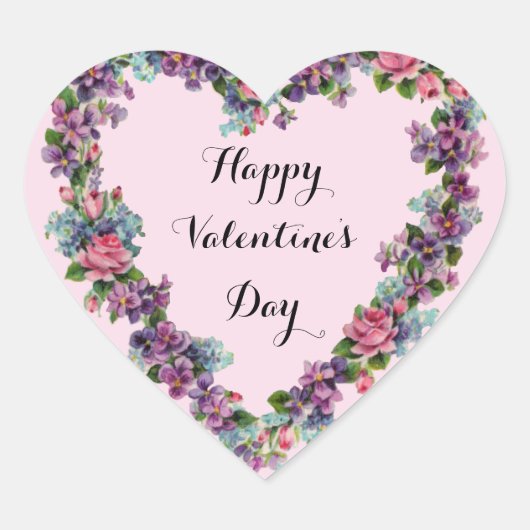 Bloemen Roze Kalligrafie Happy Valentine's Day Hart Sticker (Voorkant)