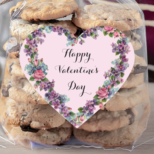 Bloemen Roze Kalligrafie Happy Valentine's Day Hart Sticker