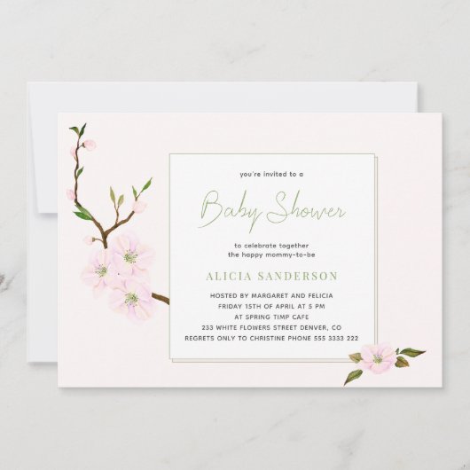 Bloemen roze kersenbloesem meisje baby shower kaart (Voorkant)