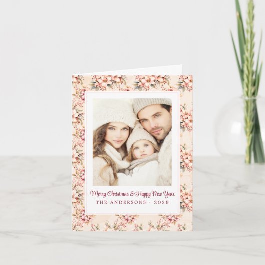 Bloemen Roze Kerst Kaart (Voorkant)
