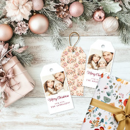 Bloemen Roze Kerstcadeau Label Cadeaulabel