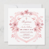 Bloemen Roze Kreeft Doop Uitnodiging (Voorkant)