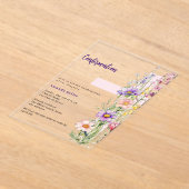 Bloemen roze kruis meisje Bevestiging duidelijk Acryl Uitnodigingen (Laagn)