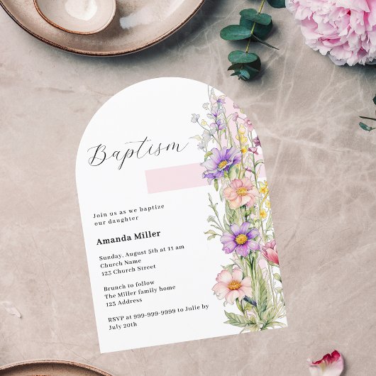 Bloemen roze kruis meisje Doopsel boog Kaart
