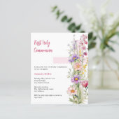 Bloemen roze kruis meisje Eerste Communie uitnodig (Staand voorkant)