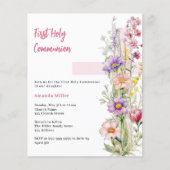 Bloemen roze kruis meisje Eerste Communie uitnodig (Voorkant)