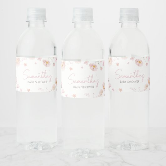 Bloemen Roze Lente Baby in Bloom Baby shower Waterfles Etiket (Flessen)