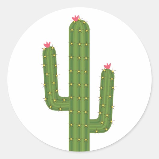 Bloemen Roze Liefde Groene Cactus Roze Bloemen Ronde Sticker (Voorkant)