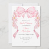 Bloemen Roze Lint Boog Coquette Vrijgezellenfeest Kaart (Voorkant)